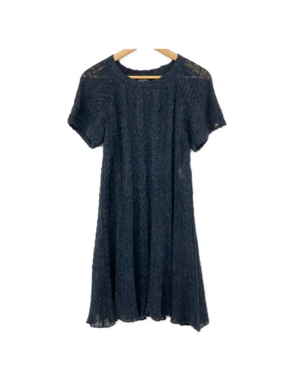 Chanel Dress M Navy Crew Neck Short Sleeve Knee-length Knit 40